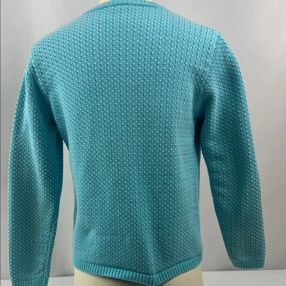 Vintage‎ L.L. Bean Women's Teal  Heart Design Cottagecore Cardigan Size Small